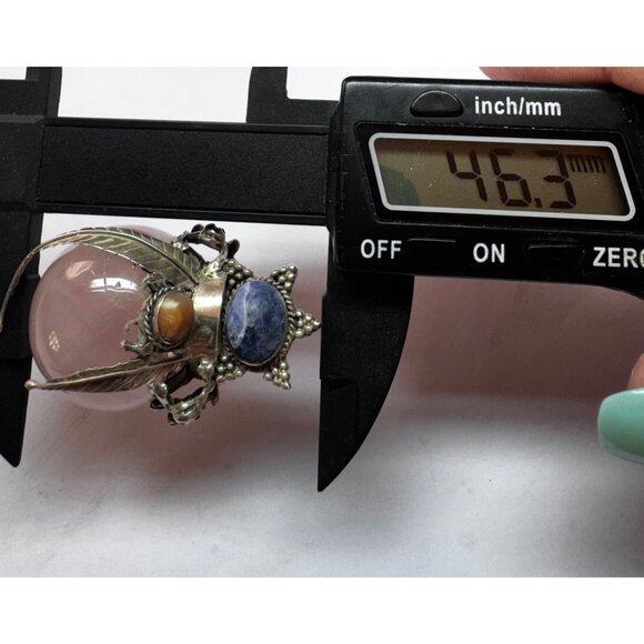 Vintage 925 Sterling Silver Rose Quartz Sodalite Amber Scarab Pendant Peru - Picture 6 of 9